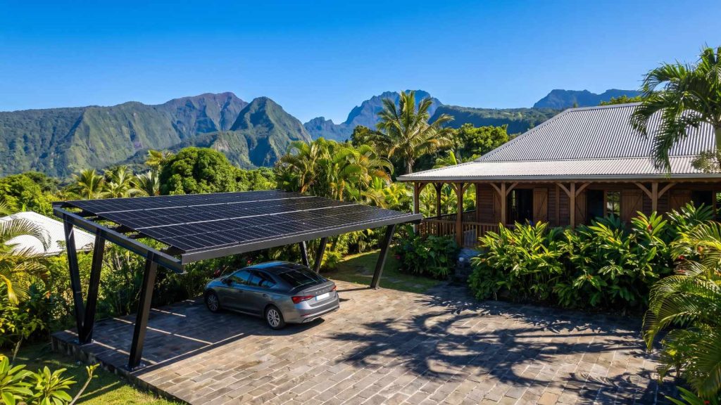 Ombrière photovoltaïque à La Réunion — carport solaire FRH